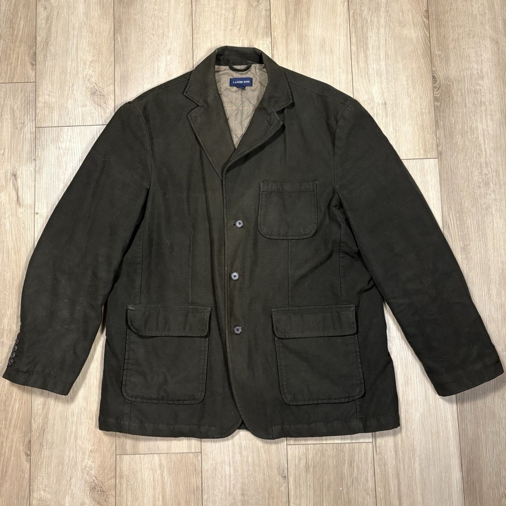 VTG 90's Lands End Fall Men's Blazer L Olive‎ Green Quilted Lining Thermolite